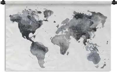 Produktbild von MuchoWow® Wandteppich Wandbehang Weltkarte - Abstrakt - Grau - Aquarell 60x40 cm Tapisserie Dekoration Wandtuch - Wanddekorationen