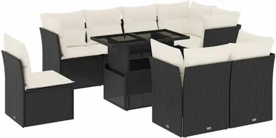 Produktbild von vidaXL 9-tlg. Garten-Sofagarnitur mit Kissen Schwarz Poly Rattan