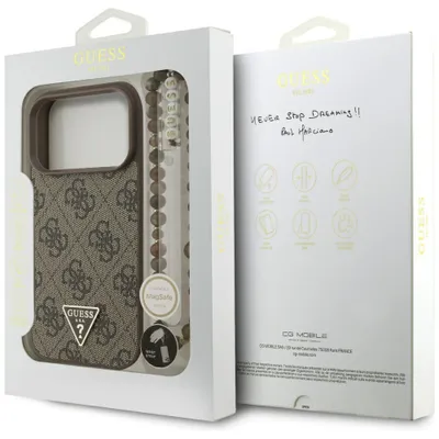 Imagen del producto de Funda Guess 4G con correa, logo triangular y tecnología MagSafe para iPhone 17 Pro - Color marrón