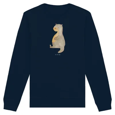 Produktbild von Mr. & Mrs. Panda Baumwoll Pullover Otter Bauch Größe L - French Navy - Geschenk, Satt, Sportmuffel, Bio Sweatshirt, Pulli, dick, Seeotter See, voll Gefuttert, Zufrieden