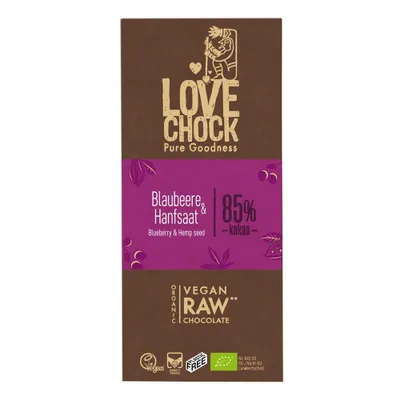 Produktbild von Lovechock Tafel Blaubeere & Hanfsaat 70g