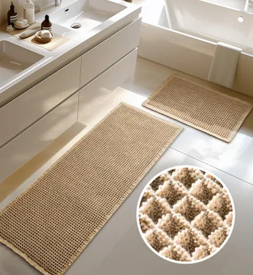 Produktbild von Großes Badematten-Set, 2-teiliges Set, rutschfeste Badematte, Boho-Badematte, waschbare Duschmatte für Wohnzimmer, Schlafzimmer, Badezimmer, Badezimmerdekoration, 51 x 120 cm + 41 x 61 cm
