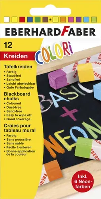 Produktbild von Wandtafelkreide Colori Neon + Basic - 12 Farben sortiert. Packung mit 6 Stück