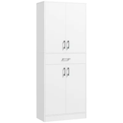 Image de HOMCOM Buffet de cuisine armoire de cuisine buffet haut 2 étagères réglables 4 portes 2 placards et 1 tiroir central hauteur 180 cm blanc