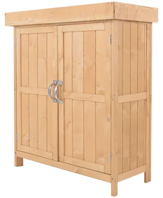 Zdjęcie produktu dla Szafka Ogrodowa Z Podwójnymi Drzwiami, 2 Przegródkami, Odporna Na Warunki Atmosferyczne, Drewno Jodłowe, Naturalny, 74X43X88Cm