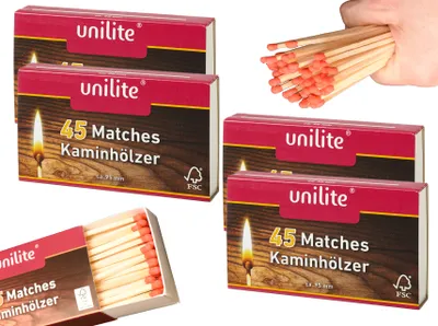 Produktbild von jameitop® XL Streichhölzer 4 Schachteln Feuer/Holz Zündholzschachtel Zündhölzer 180 Stück Sicherheitszündhölzer, 95mm