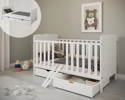 Produktbild von ZEEBRA - Babybett Kinderbett, 2w1 Bett Isabel, mit Schublade, 70x140x97cm, Weiß