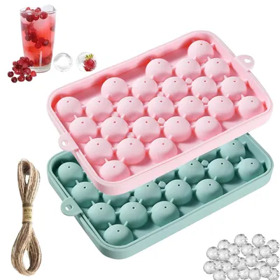 Silikon-Eiswürfelformen 2er-Set, blau/rosa, 25 Kugelfächer, 18,8×12,5×2,5 cm