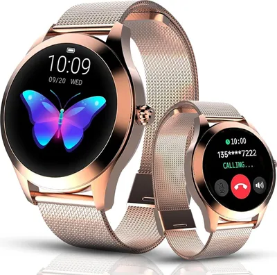 Imagen del producto de Smartwatch V2 para mujer con función de teléfono y asistente de voz. Monitor de SpO2, frecuencia cardíaca, presión arterial y sueño. Compatible con Android e iOS. Pantalla redonda de 1,19"