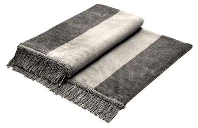 Produktbild von Biederlack Plaid mit Fransen Cover Baumwolle Design Salt & Pepper Farbe silber Größe 100 x 200