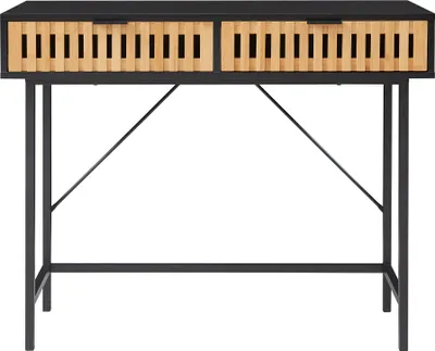 Produktbild von Konsolentisch 'Luniehti' Beistelltisch mit 2 Schubladen 100 x 40 x 75 cm Metallgestell Schwarz/Natur