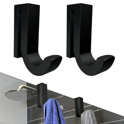Produktbild von Handtuchhaken - 2er Set - Schwarz - Handtuchhalter Badezimmer ohne Bohren