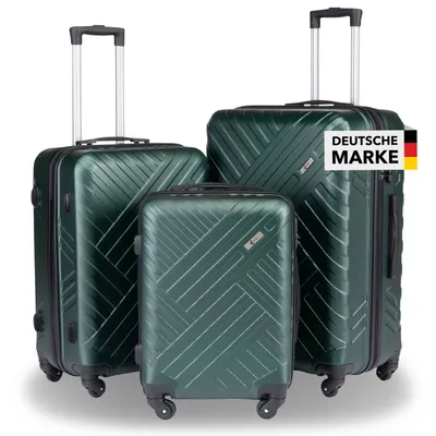 Produktbild von Xonic Design Reisekoffer mit Rollen 360° - ABS Hartschalen-Koffer Trolley mit Zahlenschloss in Handgepäck M-L-XL-Set (Dusky Green, Set)