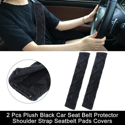 Image de 2 Pcs Peluche Noir Voiture Ceinture securité Protecteur Épaule Sangle Tampons Couvercles