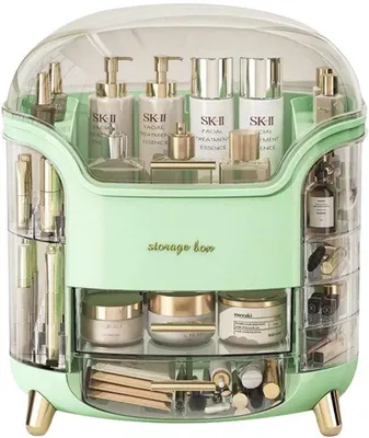 Produktbild von Unyqoos® Geräumiger, tragbarer Make-up-Organizer mit staubdichtem Deckel und Schubladen – Aufbewahrung für Kosmetik & Schmuck