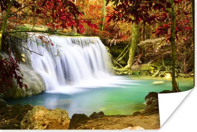 Produktbild von MuchoWow® Poster Herbst - Wasserfall - Natur 120x80 cm - Bilder