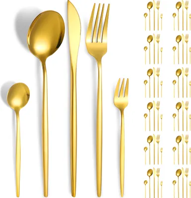 Produktbild von Gold Bestecksets 60 Stück Service für 12 Personen, Edelstahl Besteck Set, Besteckset inkl. Messer Gabel Löffel Besteck