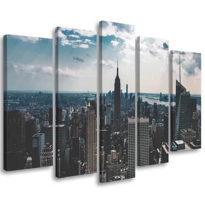 Produktbild von 5-teiliges leinwandbild new york city landschaft 100x70 cm Feeby grau wandbild bereit zum aufhängen