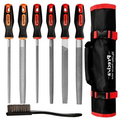 Produktbild von Feilen Set 6tlg. Feilenset Metall und Holz Feilensatz inkl. Flachstumpfeile, Halbrundfeile, Rundfeile, Dreikantfeile mit Aufbewahrungstasche