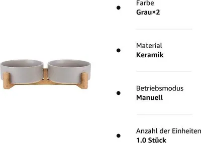 Produktbild von Famanu Keramischer Halter für Futterschalen - mit Holzständer - rutschfest - für Katzen und kleine Hunde