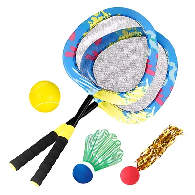 Produktbild von Badminton & Tennis Set für Kinder: 2 Schläger, Federbälle, Ball – 3in1 Garten-Spiel