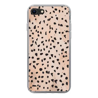Produktbild von MuchoWow® Handyhülle Schutzhülle Hülle für iPhone SE 2020 Polka dots - Schwarz - Marmor Silikon Softcase Handy Hülle - Kartenbesitzer