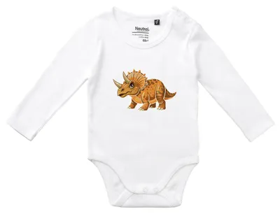 Produktbild von Huuraa Baby Body Triceratops Dinosaurier 80 White  Baumwolle Fairtrade Langarmbody Geschenkidee