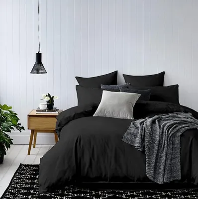 Produktbild von Bettwäsche 135x200 4teilig Einfarbig Schwarz Kissenbezug 80x80 Bettwäsche-Sets Unifarben Microfaser Bettbezug-Set mit Reißveschluss