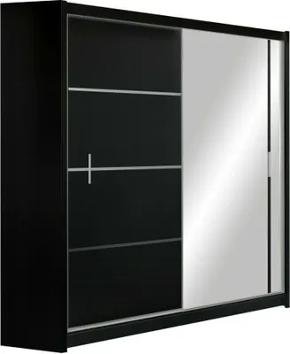 Produktbild von Schwebetürenschrank VISTA 180 cm mit Spiegel – moderner Kleiderschrank Schiebetürenschrank (Schwarz)