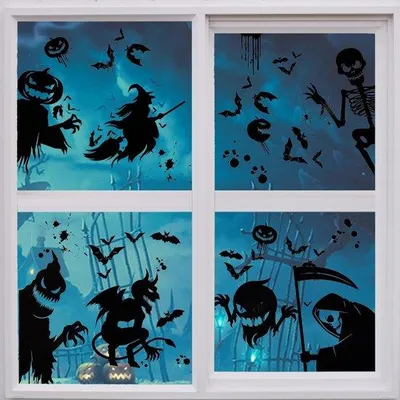 Obrázek produktu pro Halloweenská dekorace, 8dílná, 35 x 25 cm, kostra, čarodějnice, netopýr
