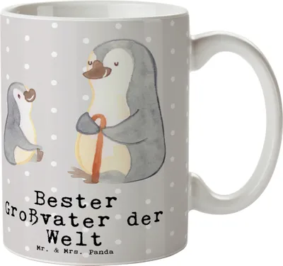 Produktbild von Mr. & Mrs. Panda Tasse Pinguin Bester Großvater der Welt - Grau Pastell - Geschenk, Geschenkidee, Kaffeebecher, Teebecher, Pott, Enkelkind, Kaffeetasse, Enkelin, Teetasse