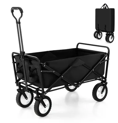 Produktbild von Faltbarer Bollerwagen - Gartentransportwagen - Verstellbarer Griff - Getränkehalter - Traglast bis 68 kg - Schwarz