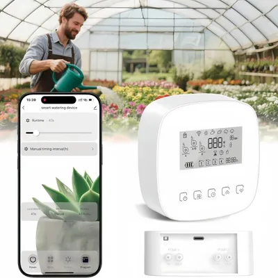 Produktbild von Automatische Bewässerungssystem, 2 Pumpen für Zonenbewässerung, Programmierbarem, Wiederaufladbar Bewässerungfür, Smartphone -Steuerung