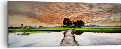 Produktbild von Bild auf Leinwand - Leinwandbild - Asien brücke see natur - 140x50cm - Wand Bild - Wanddeko - Leinwanddruck - Bilder - Kunstdruck - Wanddekoration - Leinwand bilder - Wandkunst - AB140x50-2132