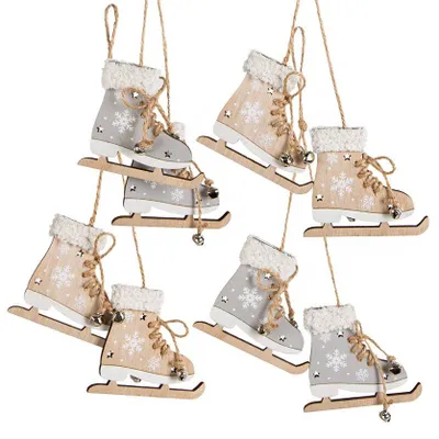 Produktbild von 4 Schlittschuhpaare Deko Weihnachtsanhänger aus Holz
