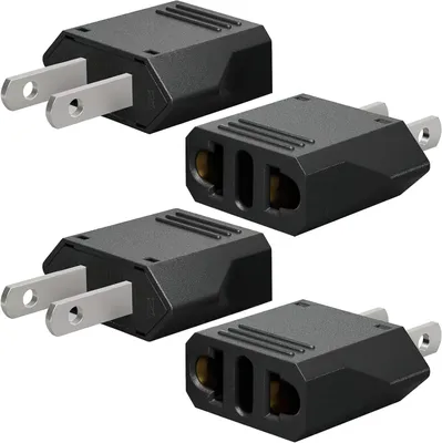 Produktbild von Universeller Reiseadapter – Set mit 4 Adaptern – Adapter für europäische Steckdosen zu amerikanischen Steckern – Japanischer Adapter – Für die USA und Kanada