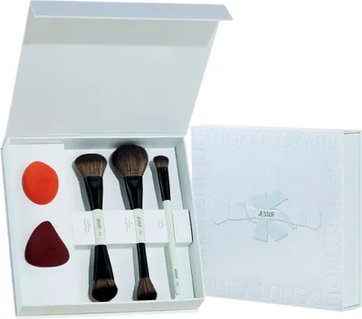Zdjęcie produktu dla Jessup Ultimate Travel Makeup Tool Gift Kit Zestaw pędzle do makijażu 3 sztuki + gąbeczki do makijażu 2 sztuki T510