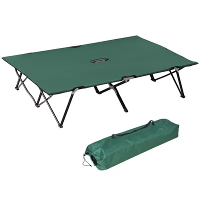 Produktbild von Campingbett Klappbar für 2 Personen Feldbett Klappbett mit Tragetasche bis 136 kg belastbar Stahl Oxford Grün+Schwarz 193 x 125 x 40 cm