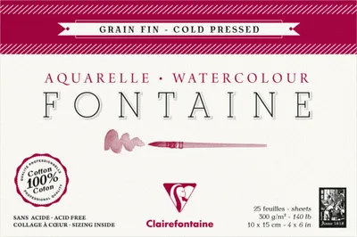 Produktbild von Clairefontaine Aquarellblock feinkörnig, Hadern, 10x15cm 25 Blatt weiß 96436C