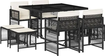 Produktbild von vidaXL 9-tlg. Garten-Essgruppe mit Kissen Schwarz Poly Rattan