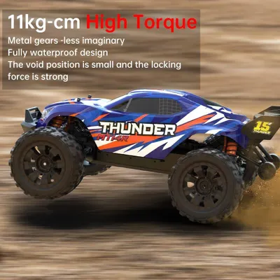 Obrázek produktu pro RC závodní buggy 1:14 - Vysokorychlostní terénní vůz - Modrá barva - Pohon 4x4 - Rychlost 100 km/h - 3 baterie