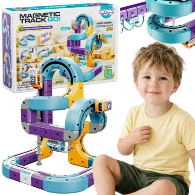 Produktbild von Woopie Magnetisches Eisenbahngleis-Bauset mit Anziehungseffekt, 54-teilig.