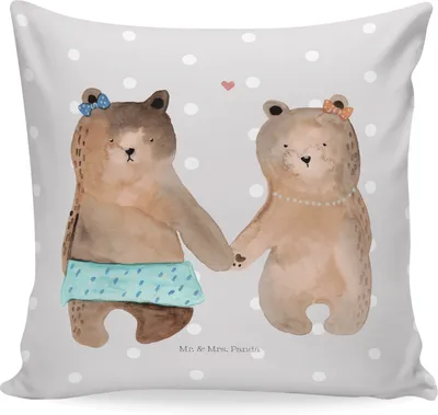 Produktbild von Mr. & Mrs. Panda Kissen 40x40 Bär Freundin - Grau Pastell - Geschenk, Teddy, couch, Kuschel, Sofakissen, kuschelkissen, Dekokissen