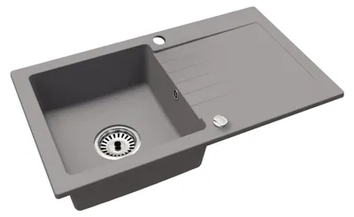 Produktbild von [Granitspüle 76x44 in verschiedenen Farben]Hochwertig beidseitig Montierbar Küchenspüle Eckig Einbaugranitspüle Granit Spülbecken f. Unterschränke ab 45 cm inkl.Siphon Set, K-Farbe:Grau