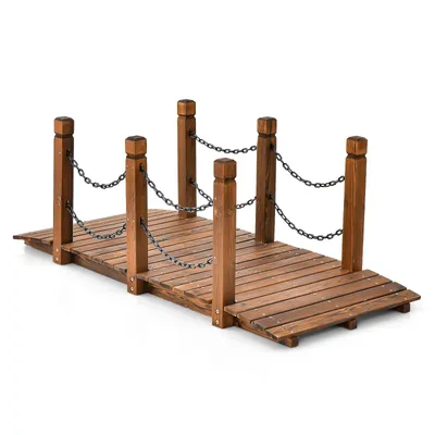 Produktbild von COSTWAY Holzbrücke mit Kunststoffgeländer, Gartenbrücke Teichbrücke, Zierbrücke belastbar bis 120kg, Dekobrücke für Garten, Teich, Bach, Bauernhof 151x67x55cm