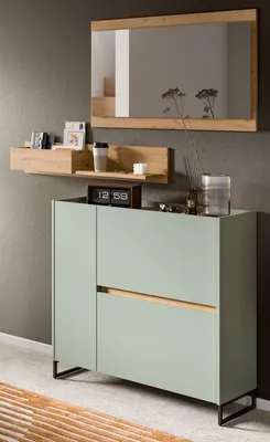 Produktbild von Garderobe Set 3-teilig "Borga" in Salbei und Artisan Eiche 140 x 192 cm, Soft-Close