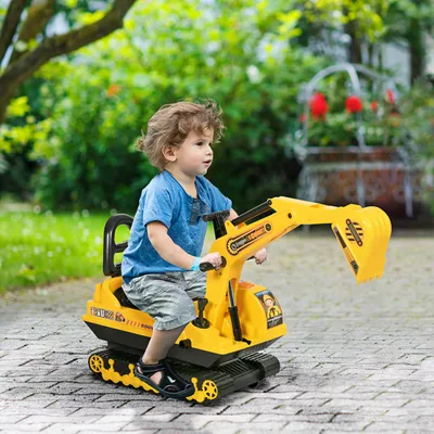 Produktbild von Sweiko Sitzbagger Aufsitzbagger mit Schaufel Hupe, Kinderbagger mit Stauraum unter Sitz, Rutschauto Baggerfahrzeug zum Sitzen bis 30kg, Draufsitzen Sandbagger für Kinder 1,5-4 Jahre Gelb