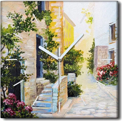 Produktbild von Coloray Uhr auf Leinwand 30x30 cm Wand Uhr Dekoration Wohnzimmer Segeltuch weiße Zeiger -Italienische Straßenstadt