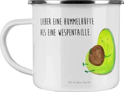 Produktbild von Mr. & Mrs. Panda Emaille Tasse Avocado Pfeifen - Weiß - Geschenk, Schwanger, Teetasse, Pott, Kaffeepott, Abnehmen, Diät, Haferl, Teebecher