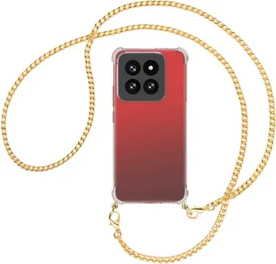 Produktbild von Handykette Backcover-Schutzhülle mit Band (Metall goldfarben) für Xiaomi 14 Pro (23116PN5BC) - goldfarbene Kette